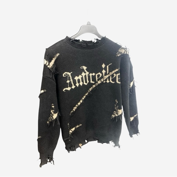 Distressed Black Sweater with Beige Accents - Picture 3 of 4